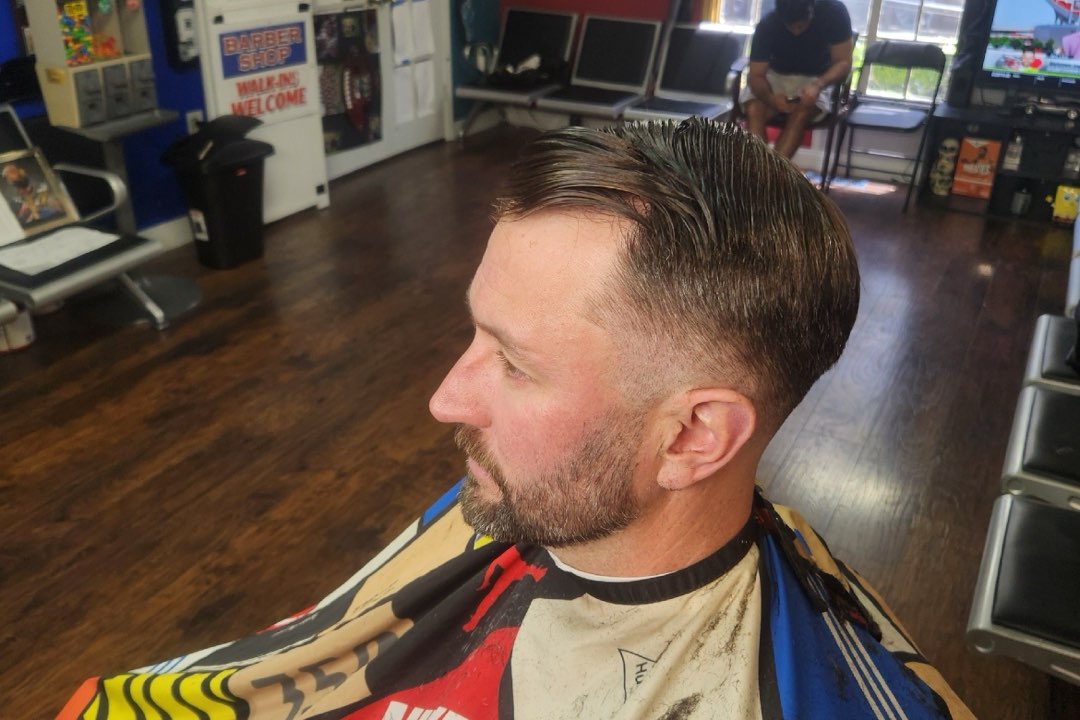 Full beard trim with clean jaw line-up at Sees Barbershop, Concord, CA